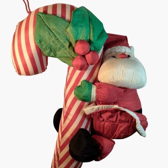 Santa Hanging Candy Cane Plush Vintage Christmas 18 inches - Picture 2 of 9